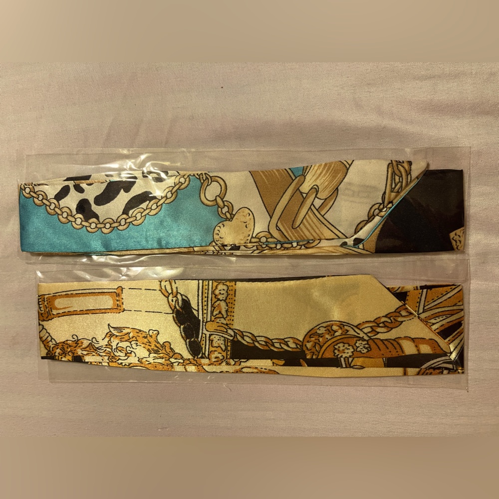 Set of 2 Silk Like Skinny Bag Scarves. NEW